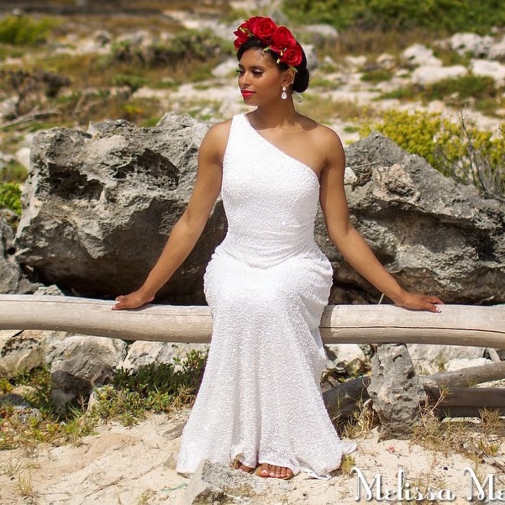 One Shoulder Sequin Beaded Gown